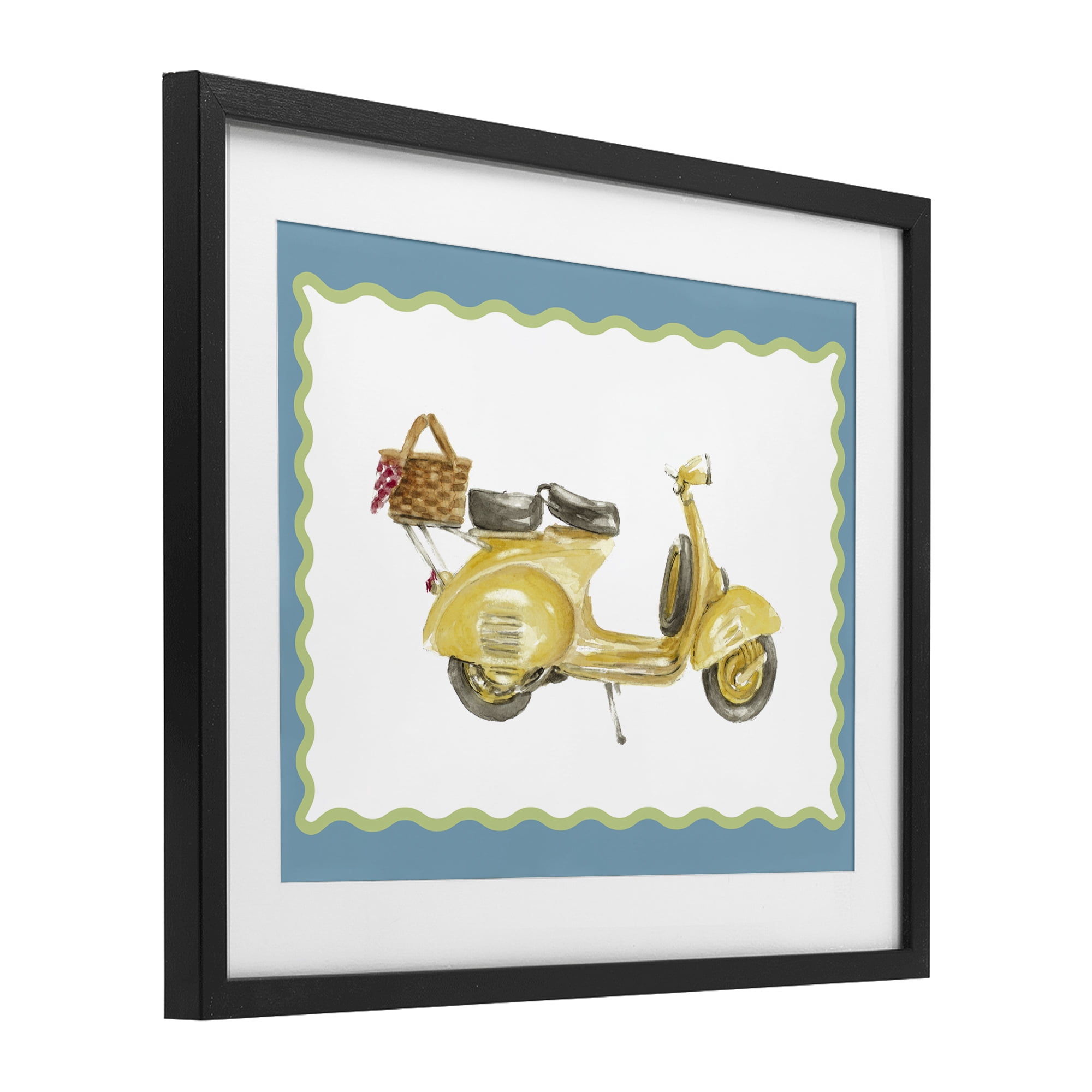 Stupell Industries Yellow Vespa with Wavy Border Black Framed Print Under Glass, design by Lanie Loreth