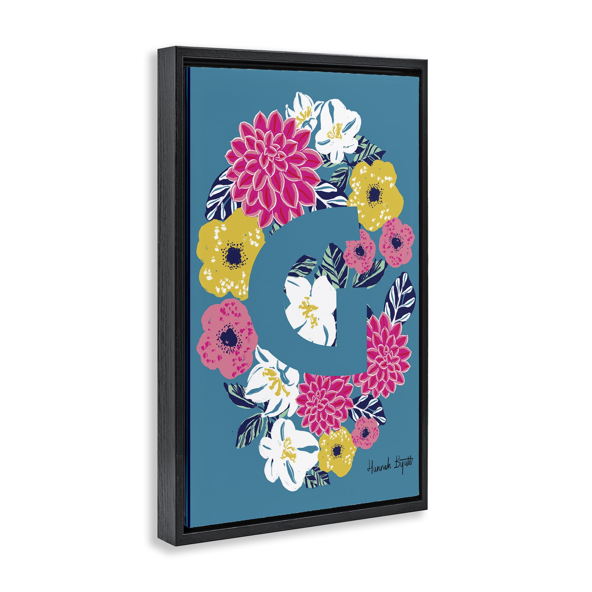 Stupell Industries Floral Bloom Letter G Botanical & Floral Painting Black Floater Framed Art Print Wall Art, 17 x 25