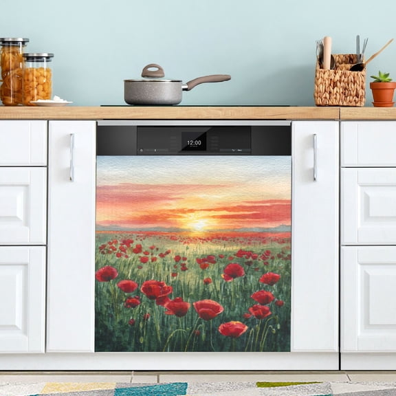 Dishwasher Magnetic Refrigerator Magnet Cover Sticker Home Decorative 23"x26" Red Poppies