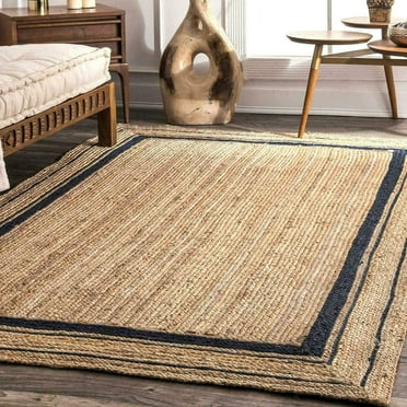 Agro Richer Black Border Natural Beige Color Rectangle Jute Area Rugs for Living, Carpet for Kitchen outdoor & Indoor (3x6" Feet)