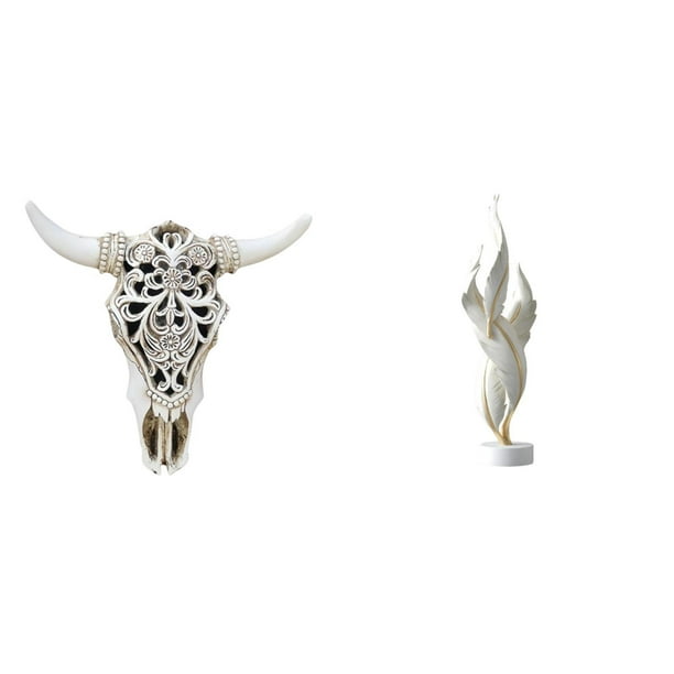 Escultura de pared de calavera,Estatua de resina con cabeza de vaca para decoración de pared y hogar,Figura decorativa,Escultura de plumas para escritorio,oficina,decoración del hogar,Figura
