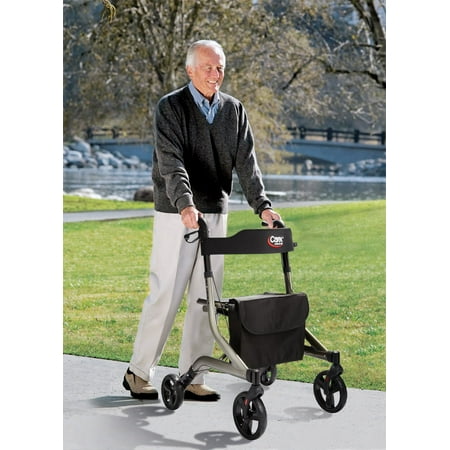 Carex Aluminium Crosstour Rolling Walker with Seat for Seniors, 300 lb Weight Capacity, Black