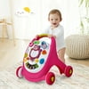Gymax Pink Sit-to-Stand Learning Walker Toddler Push Walking Toy w/Lights & Sounds