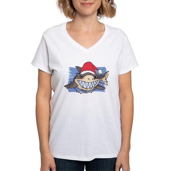 CafePress - Christmas Shark T Shirt - Womens Cotton V-Neck T-shirt
