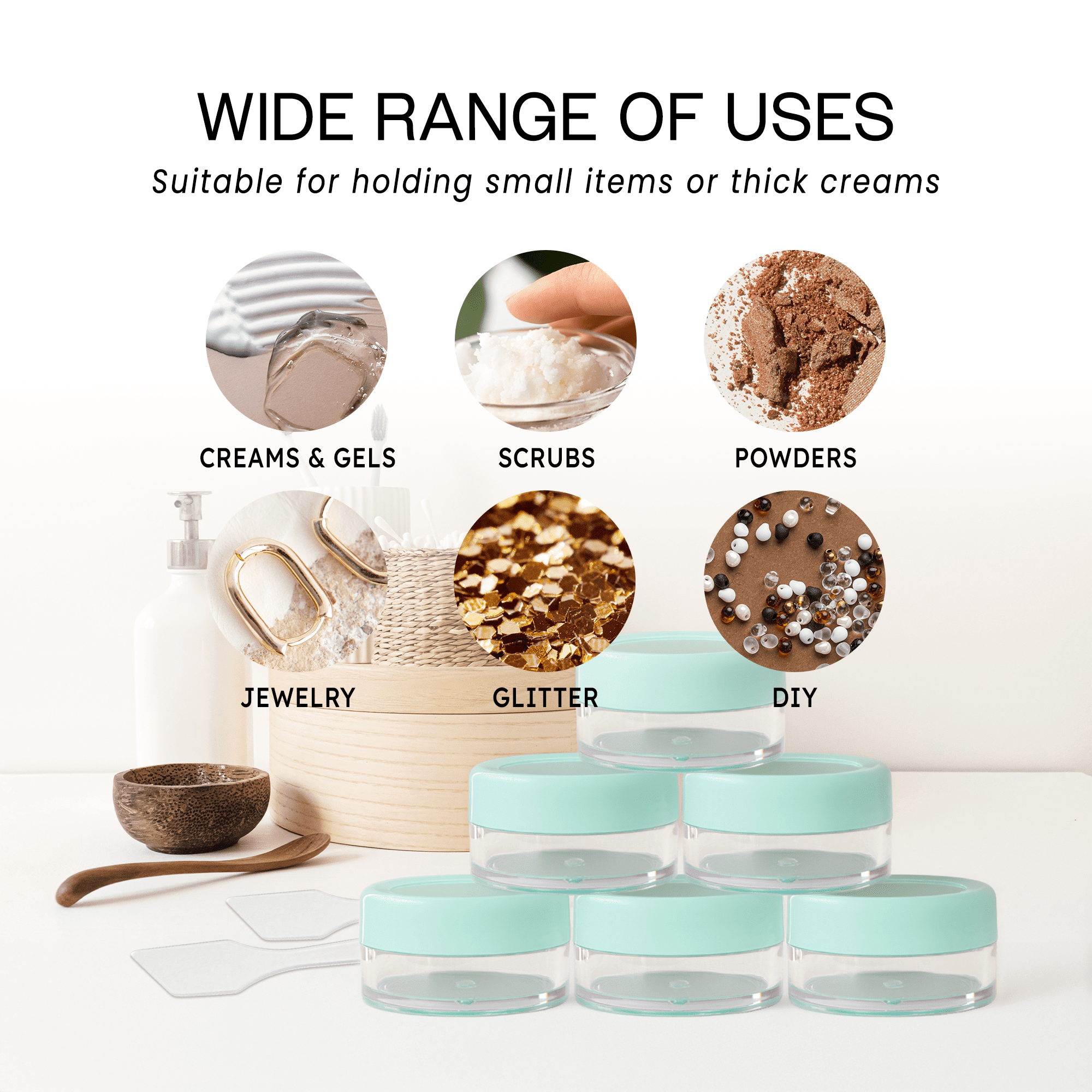 10G/10ML Plastic Clear Cosmetic Sample Jars with Lavender Blue Lid and Spatulas