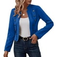 thumbnail image 2 of Women's Faux Suede Jackets Cropped Blazer 2025 Fall Casual Business Long Sleeve Coat Blue L, 2 of 5