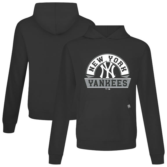 Men's Levelwear Black New York Yankees Relay Banner Arch Pullover Hoodie