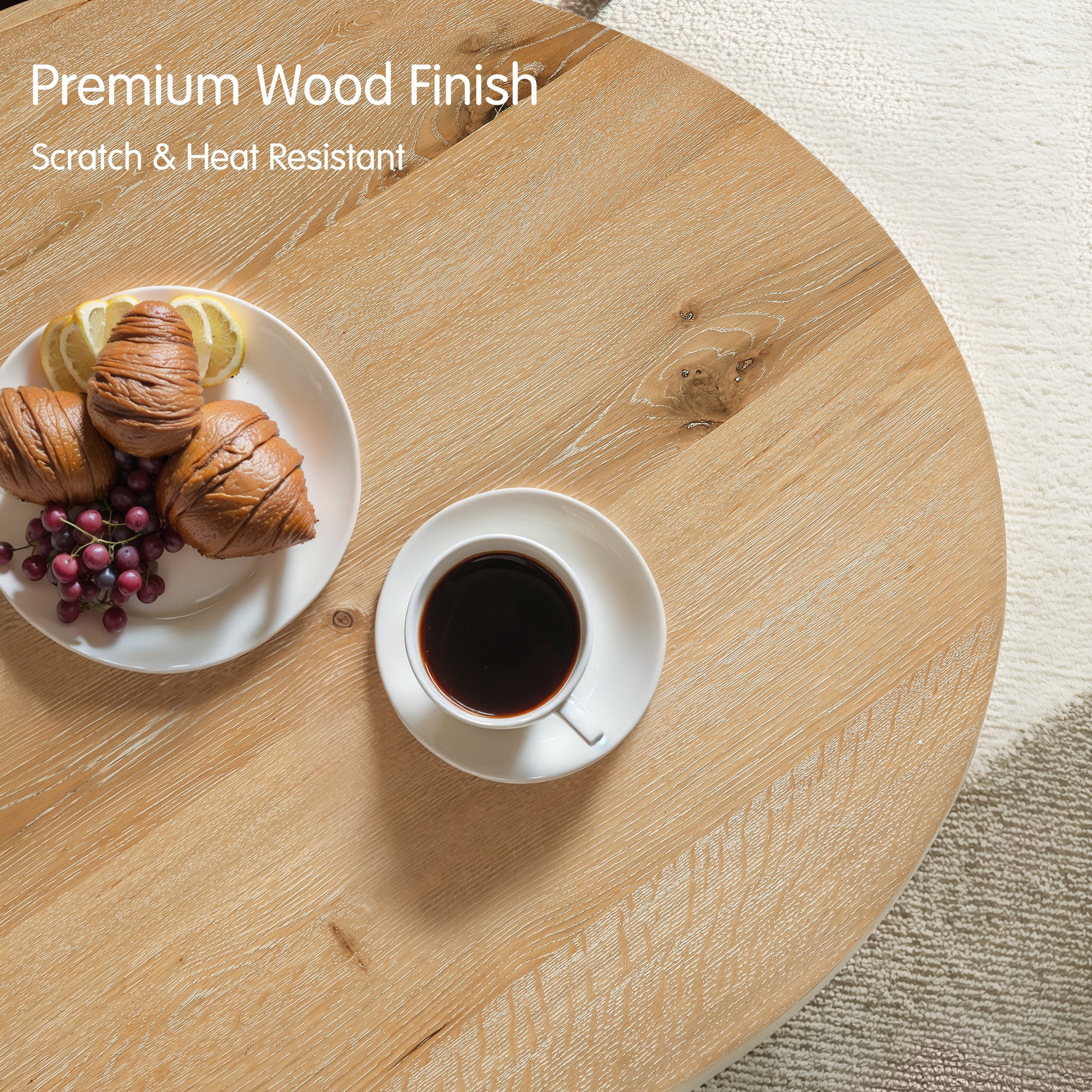 CHUN YI 40" Round Coffee Table, Natural Wood Grain Finish, Modern Center Table for Living Room