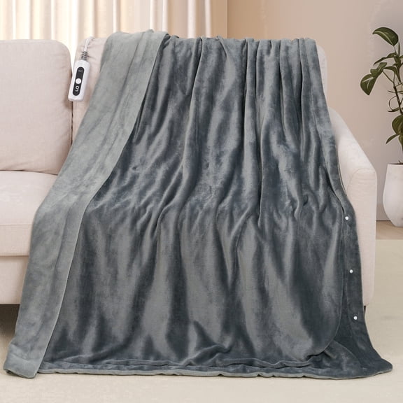 MaxKare Heated Blanket 50" x 72" Electric Throw with 6 Heating Levels & 4H Auto-off, Gray