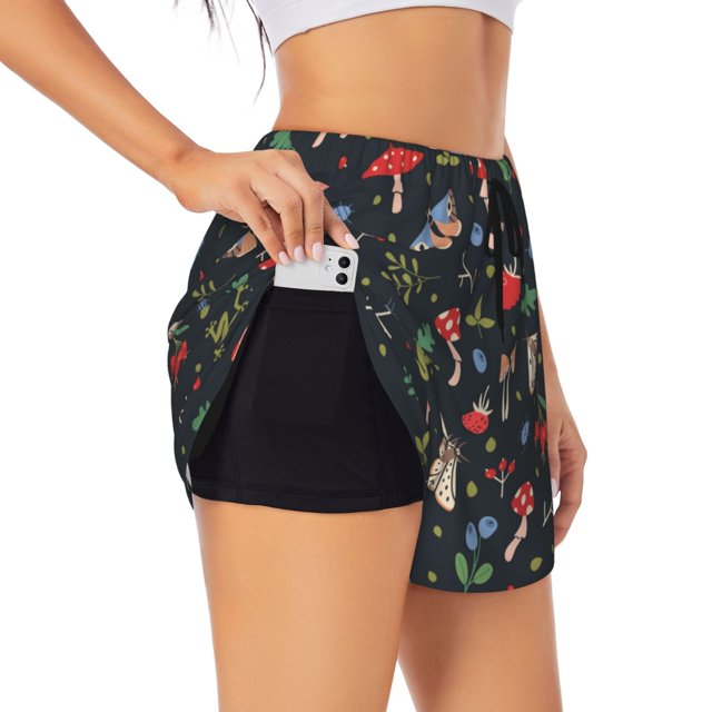 Balery Forest Flora and Insects Pantalones cortos deportivos para mujer con forro y dos bolsillos, elásticos, para entrenamiento, gimnasio, yoga-Small