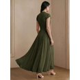 thumbnail image 2 of Womens Elegant Military Green Cap Sleeve High Neck A-Line Long Dress, 2 of 6