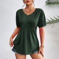 thumbnail image 3 of USSUMA Womens Tops Fashion Casual Women's Solid Short Sleeve V-neck Button T-shrit Top Blouse Elegant Clearance Sales Army Green Polyester L, 3 of 6