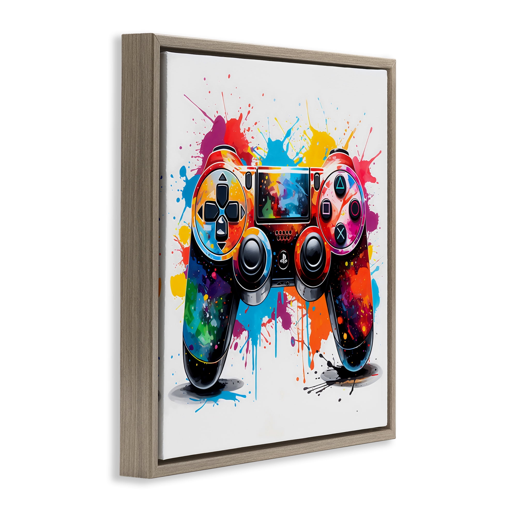 Stupell Industries Playful Bright Game Controller Brown Framed Floater Canvas Wall Art, design by Creative Studio