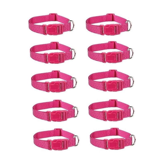 Dog Collar Bulk Packs Bright Pink Nylon Shelter Rescue Vet 4 Adjustable Sizes (6 to 10 Inch - 10 Collars)