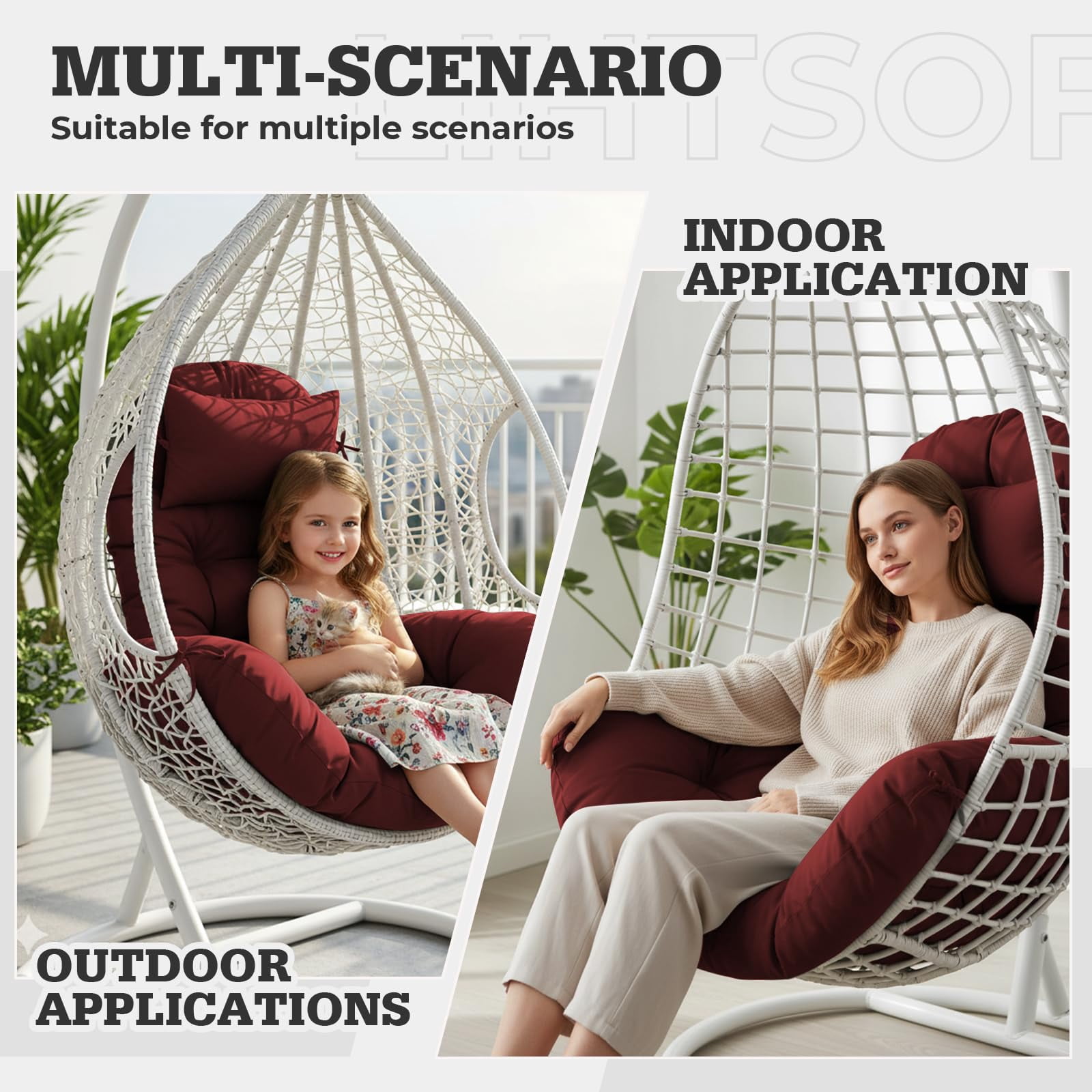 Outdoor egg Chair Cushion Replacement 51x37 Inch,Thicken Foldable Removable Waterproof Egg Chair Cushions with Headrest,Rocking Chair Cushions for Indoor Outdoor Patio Garden,Bule
