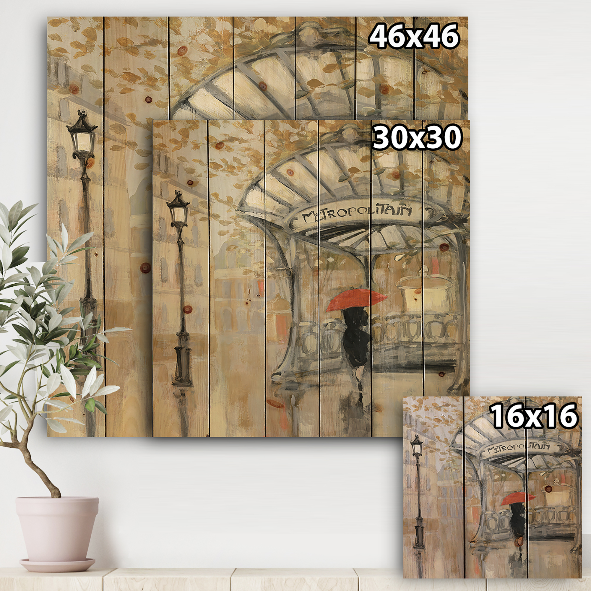 Designart 'Love Girl in Paris' Romantic French Country Print on Natural Pine Wood