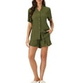 thumbnail image 2 of INSPIRE CHIC Women's 2 Piece Pajama Sets Short Sleeve Button Down Shirt and Shorts with Pocket V Neck Sleepwear XS Army Green, 2 of 6