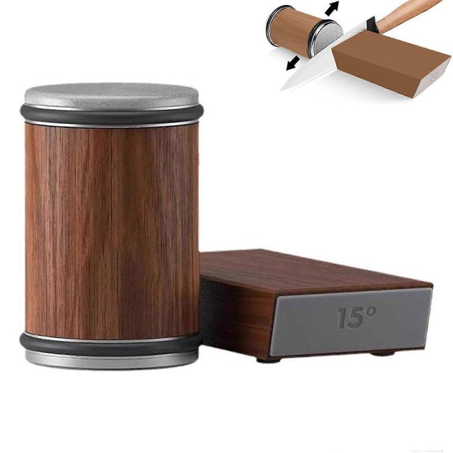 Rolling Knife Sharpener, Knife Sharpener, Knife Sharpening System for Kitchen Knives, Sharpening Angles of 15 and 20, Anti Slip Knife Sharpener, Wood