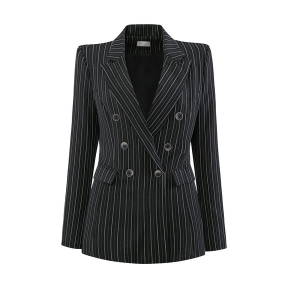 DARING DIVA Women's Double Breasted Blazer Pinstripe Striped Suit S Black