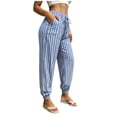 thumbnail image 7 of Ghalytn Women's Vertical Stripe Jogger Pants - Drawstring Waist Elastic Cuff Lounge Pants with Pockets, 7 of 7