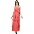thumbnail image 4 of Bimba Sexy Summer Spaghetti Strap Sundress V-Neck Casual Ruffle Long Maxi Beach Dress, 4 of 9