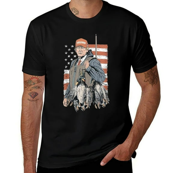 Duck Hunting US Flag Mens T Shirts Cotton Short Sleeve T-Shirt Crew Neck Tees Casual Shirt