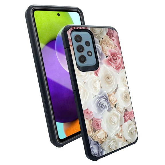 ANJ  Slim Dual Layer Shockproof Case   Tempered Glass Cover for Samsung Galaxy A52 5G - Silky Roses