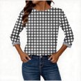 thumbnail image 4 of LEKWK Plus Size Cute Sweatshirts for Women Regular Fit Crew Neck Long Sleeve Shirts Regular Fit Gingham Plaid Pattern Sweatshirts Striped Trim Cuffs Daily School Outfits, 4 of 6