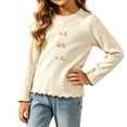thumbnail image 3 of FAIWAD Girls Ribbed Knit Shirts Cute Long Sleeve Crew Neck Bow Tops Fall Casual Daily Clothes, 3 of 7
