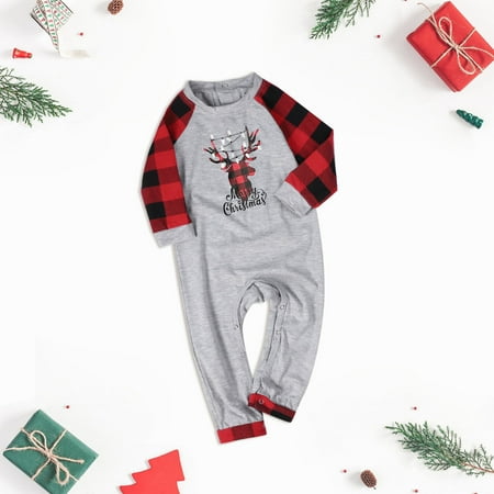 

NEGJ Matching Family Pajamas Sets Christmas Holiday Sleepwear Letter And Plaid Printed Long Sleeve Tee An