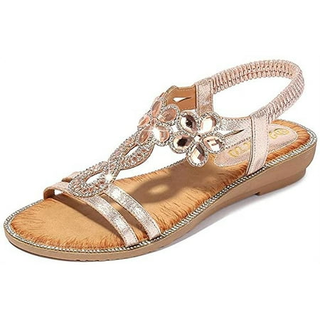 

Sexy Sandals for Women Womens Dressy Summer Crystal Flat Sandals Open Toe Retro Dress Sandals