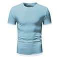 thumbnail image 4 of Sngxgn Mens Short Sleeve Round-Neck T-Shirt, Loose Casual Tops in Solid Colors, Soft and Breathable Basic Tees(Blue,XXXL), 4 of 5