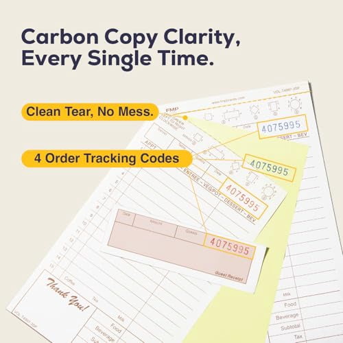 FMP Brands 3 Part Carbonless Guest Checks Pads, Perforated Server Note Pads Paper Total 250 sheets for Waitress Book, Waiter Food Receipt, and Business Checkbook with Guest Receipt