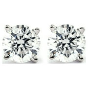 JEWELS PRIME 2ct TW Real (Natural) Round Diamond Solitaire Stud Earrings in 14K White Gold