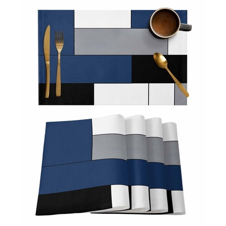 Navy Blue Grey Geometric Placemats Set of 4 Modern Black White Abstract Art Placemats for Dining Table Place Mats for Kitchen Tabletop Waterproof Wipeable Dining Table Mats Set
