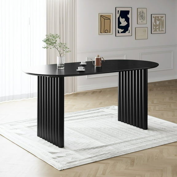 MAYEERTY 26x13 Modern Oval Extendable Dining Table with metal leg,Black