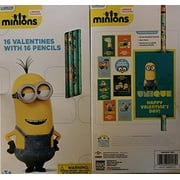 Minions Valentines with Pencils ~ 16 count ~ 1 box