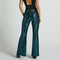 thumbnail image 5 of UJNDER Women's Sequined Flared Pants High Waisted Wide Leg Trousers for Party and Evening Wear Green M, 5 of 7