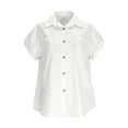 thumbnail image 6 of FINALGANG Womens Lapel Collar Roll Tab Short Sleeve Solid Color Dual Bust Pocket Curved Hem Loose Button Down Shirt Relaxed Fit For Ladies Office Daily Outdoor Outing White L, 6 of 7