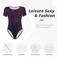 thumbnail image 5 of Haiem Black Dark Blue Purple Women's Crew Neck Short Sleeve Bodysuit Tops Stretchy Slim Basic-Small, 5 of 8
