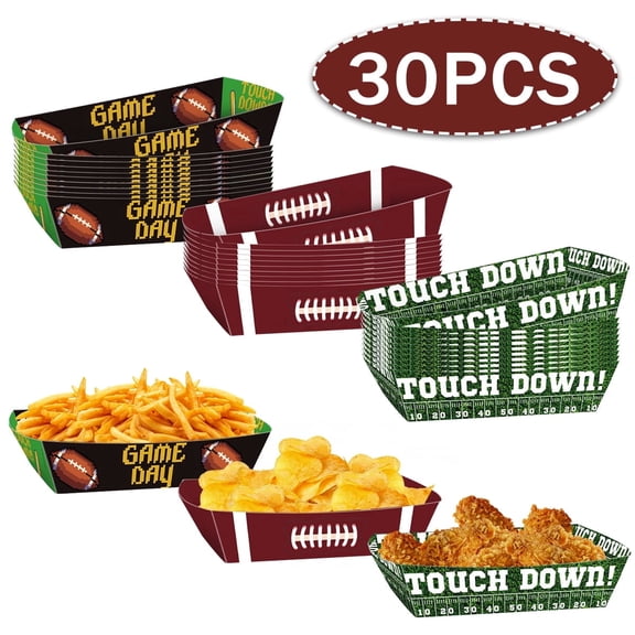 Football Tray Football Party Favors Paper Boats Serving Trays Paper Disposable Snack Trays for Sport Birthday Party Trays 30Pcs Set 1