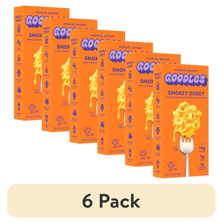 (6 pack) Goodles Mac & Cheese Smokey Dokey Noodles, Gouda Smoke, Shells, Shelf-Stable, 6 oz