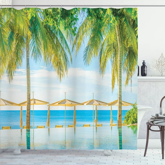 Ambesonne Tropical Shower Curtain, Pool Resort Summer, 69"Wx70"L, Green Blue