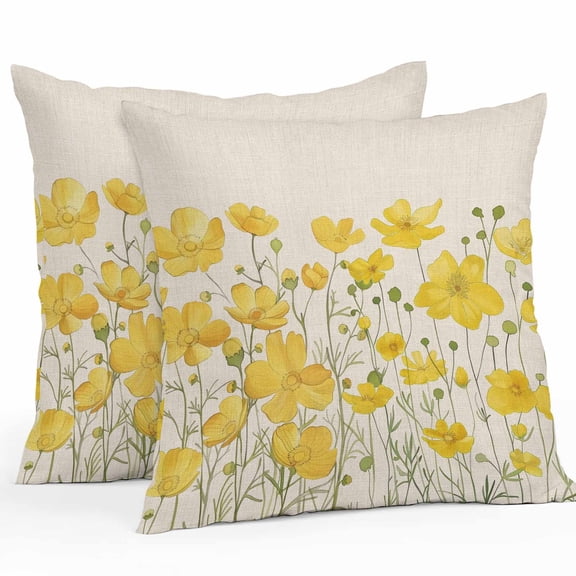 Minimalism Floral Outdoor Pillow Covers Pack of 2 Watercolor Chrysanthemum Flowers Linen Waterproof Throw Pillow Covers Decorative Cushion Cases for Patio Garden Tent Balcony Couch 24x24 inch