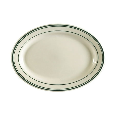 

Greenbrier Oval Platter Rolled Edge 7 W X 4-5/8 L X 1/2 H Stoneware American White Green Band 8 packs