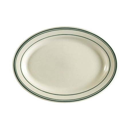 

Greenbrier Oval Platter Rolled Edge 7 W X 4-5/8 L X 1/2 H Stoneware American White Green Band 8 packs