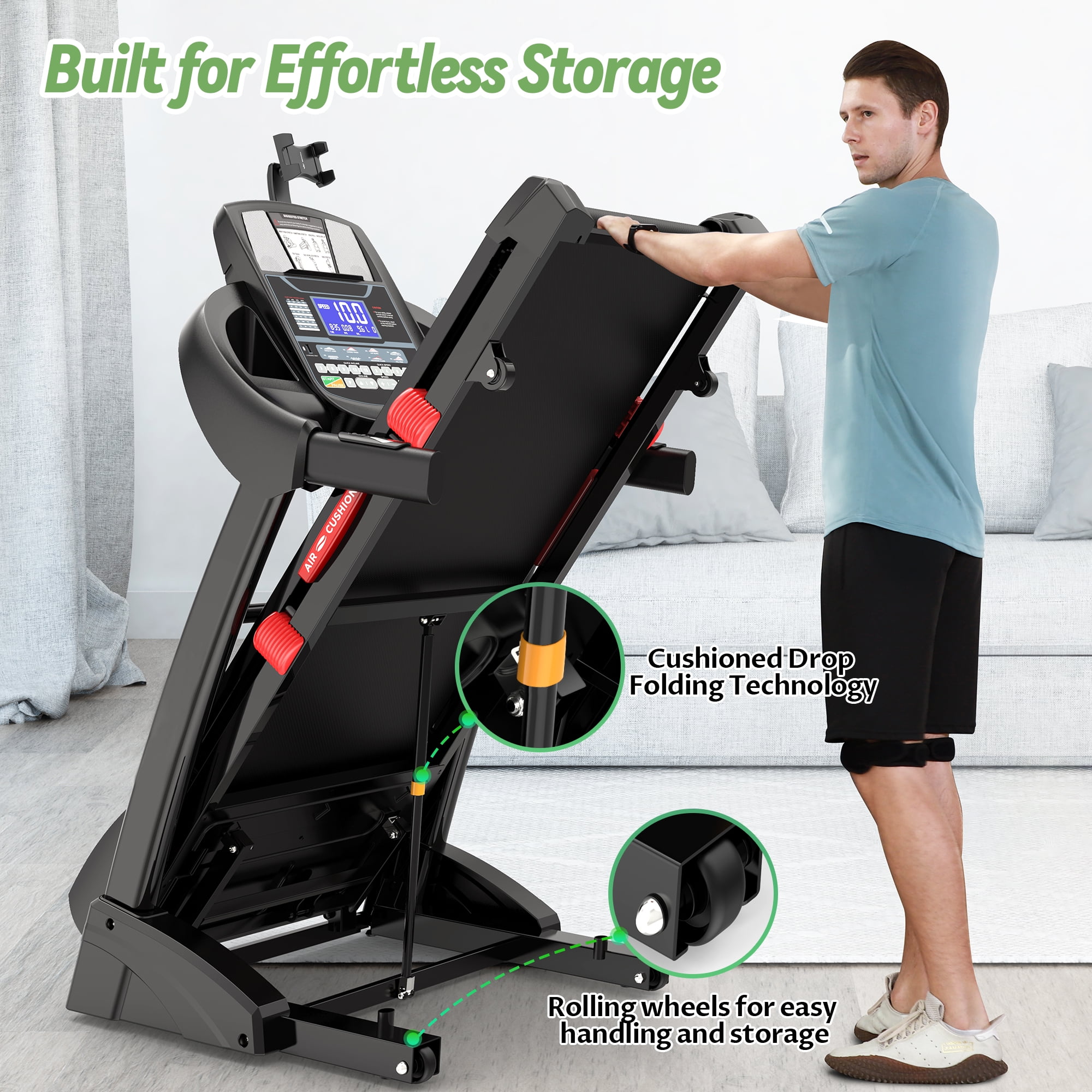 Qvamodo 4.5HP Treadmill for Home, Folding Treadmill with 20-Level Auto Incline,12 MPH Portable Treadmill 300 LB Capacity, Foldable Treadmill with 64+3+3+3 Programs Bluetooth, LED Display, APP Control