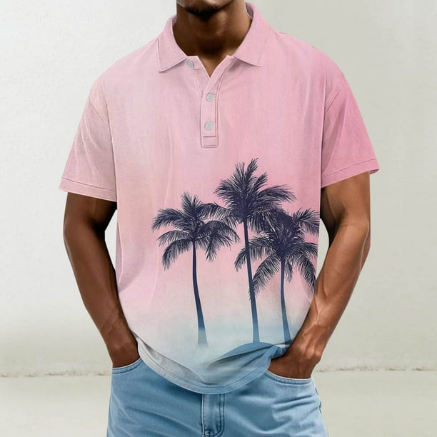 Blusa y camisa de manga corta con cuello vuelto para hombre, informal, de moda, de color liso, con botones, solapa y hebilla de gancho, camiseta de manga corta de poliéster para hombre.
