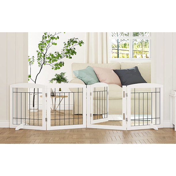 PAWLAND Freestanding Dog Gate with Door Walk Through, Dog Gate for The