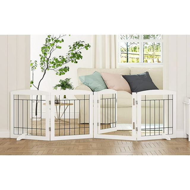 PAWLAND Freestanding Dog Gate with Door Walk Through, Dog Gate for The